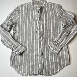 Club Monaco Men Slim Fit Shirt Medium Stripe 100% Linen Button Front